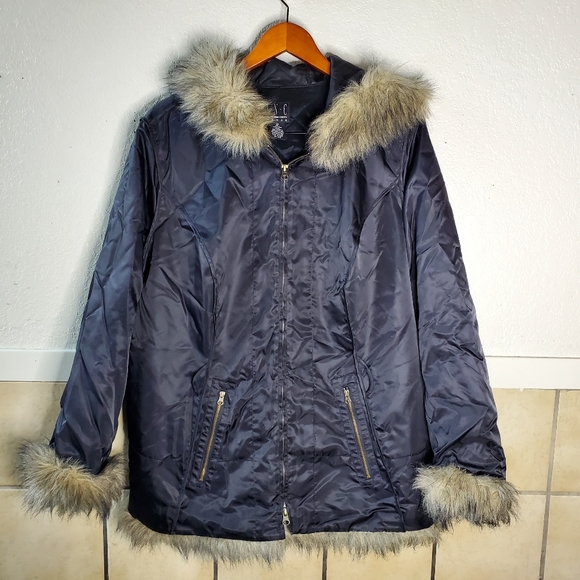 INC International Concepts Jackets & Blazers - Inc international concepts fur lined black coat 1x
